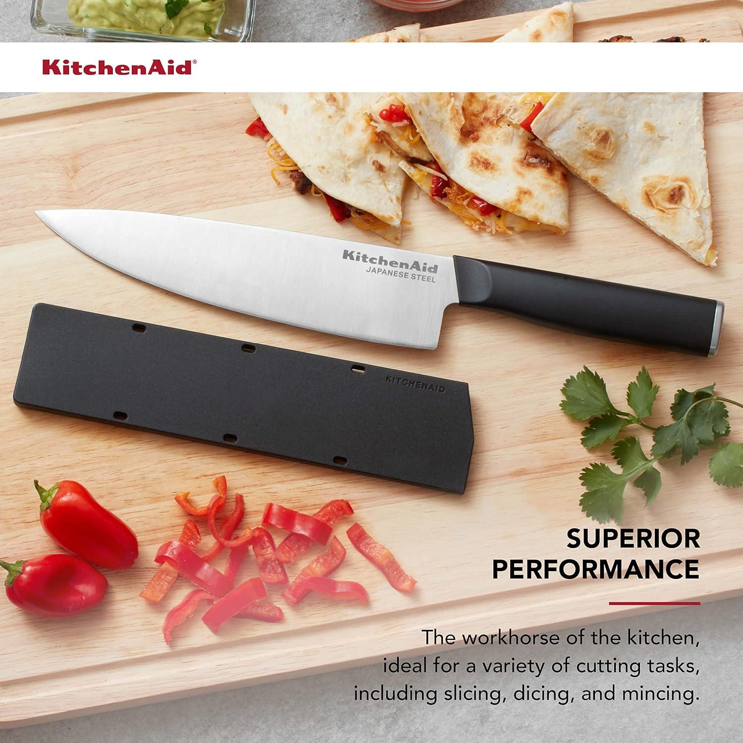 imageKitchenAid Classic Serrated Bread Knife with CustomFit Blade Cover 8inch Sharp Kitchen Knife HighCarbon Japanese Stainless Steel Blade Black8
