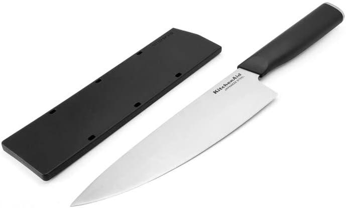 imageKitchenAid Classic Serrated Bread Knife with CustomFit Blade Cover 8inch Sharp Kitchen Knife HighCarbon Japanese Stainless Steel Blade Black8