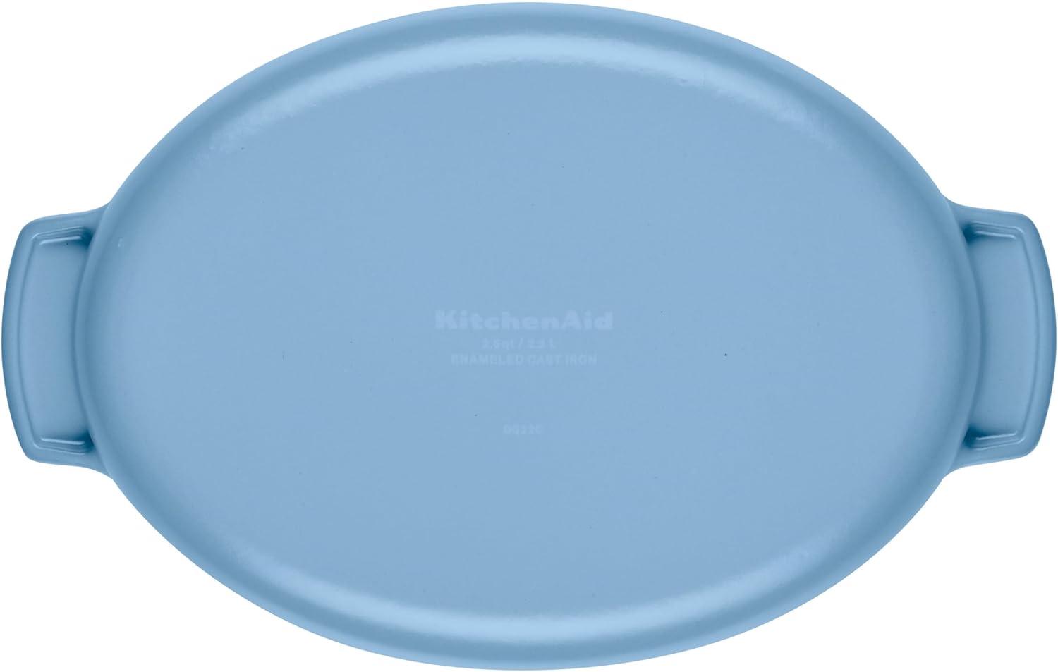imageKitchenAid Enameled Cast Iron Au Gratin Oval Roasting Pan 25 Quart Blue Velvet