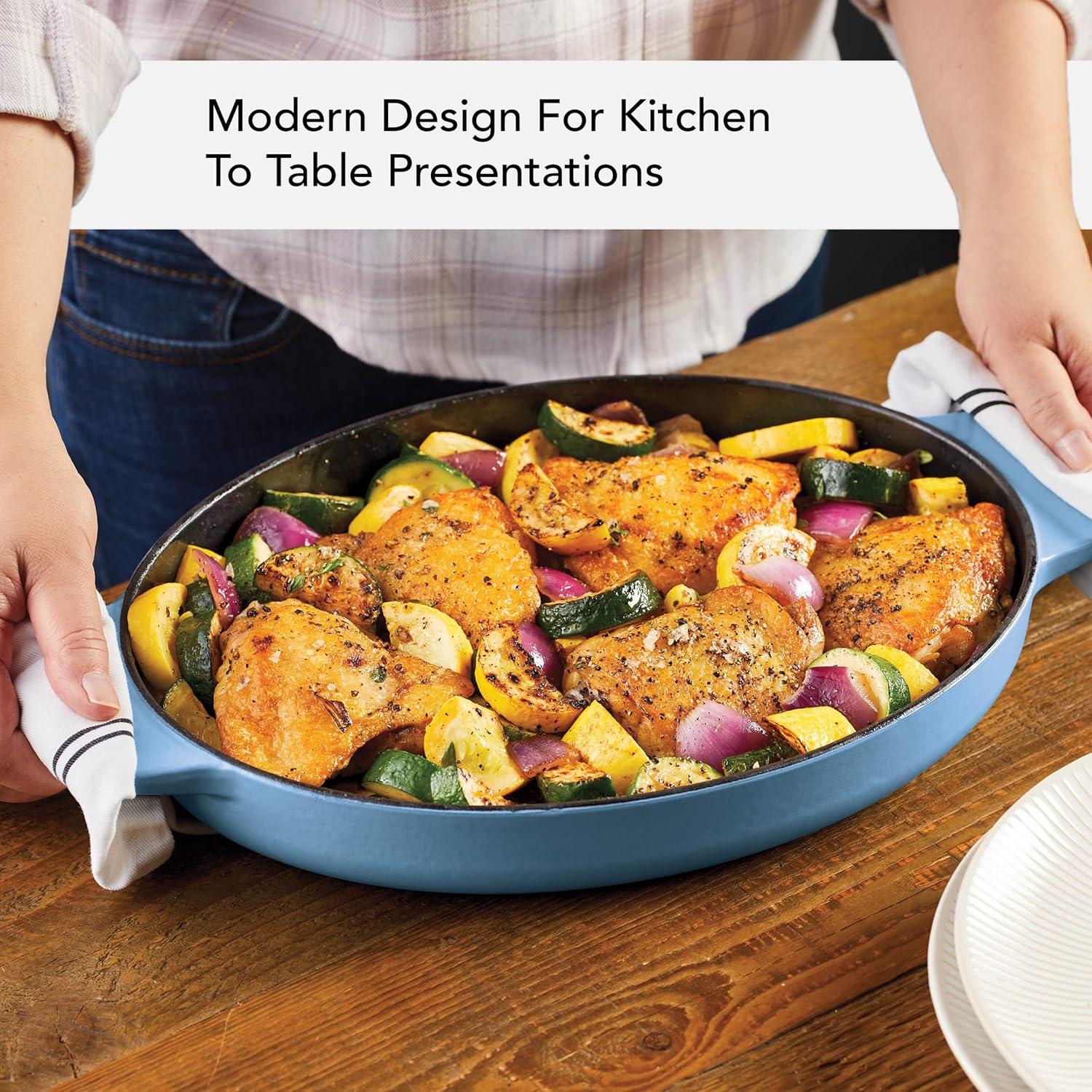 imageKitchenAid Enameled Cast Iron Au Gratin Oval Roasting Pan 25 Quart Blue Velvet