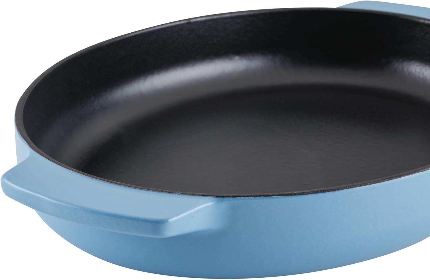 imageKitchenAid Enameled Cast Iron Au Gratin Oval Roasting Pan 25 Quart Blue Velvet