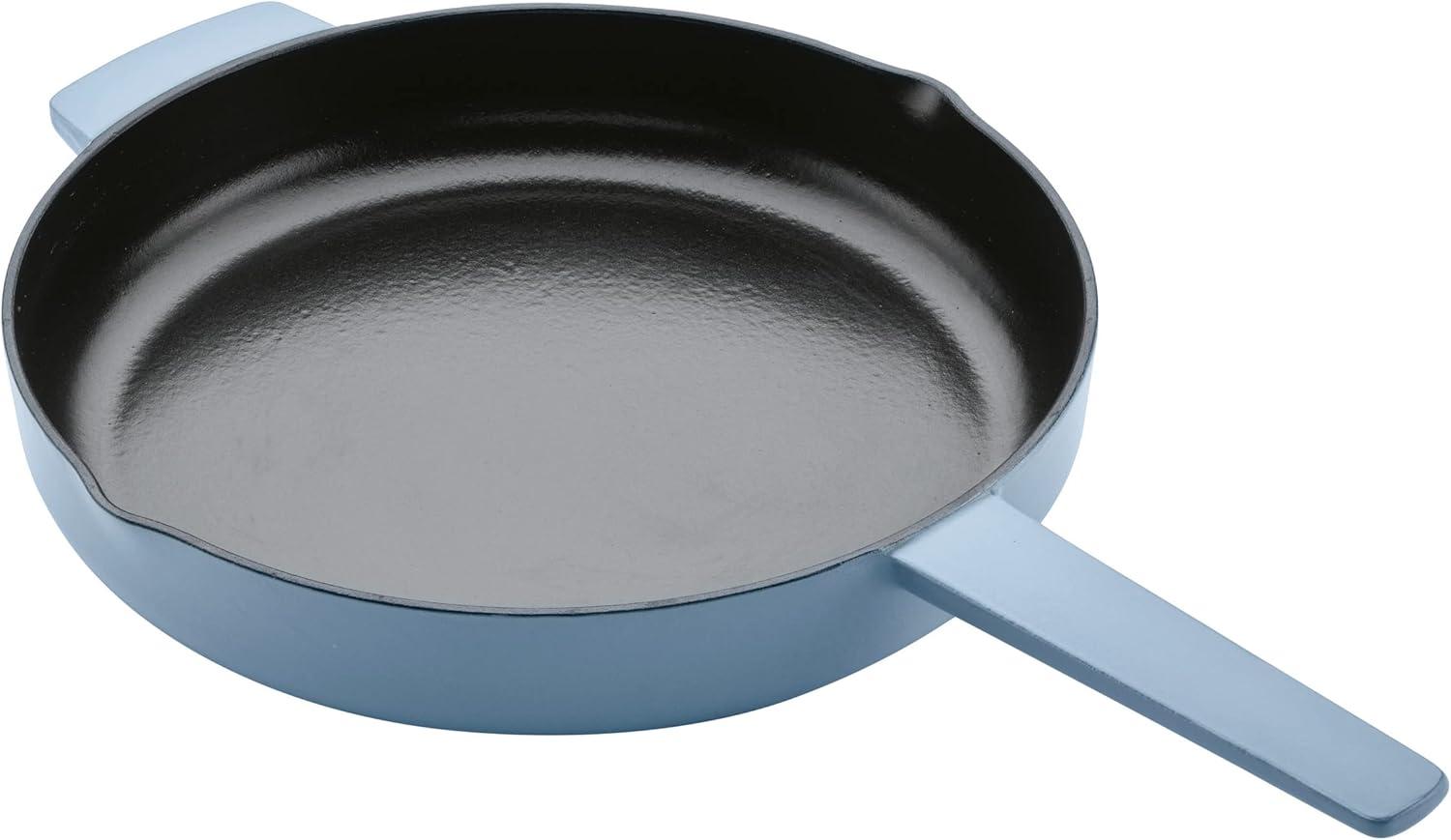 imageKitchenAid Enameled Cast Iron Frying PanSkillet with Helper Handle and Pour Spouts 12 Inch PistachioBlue Velvet