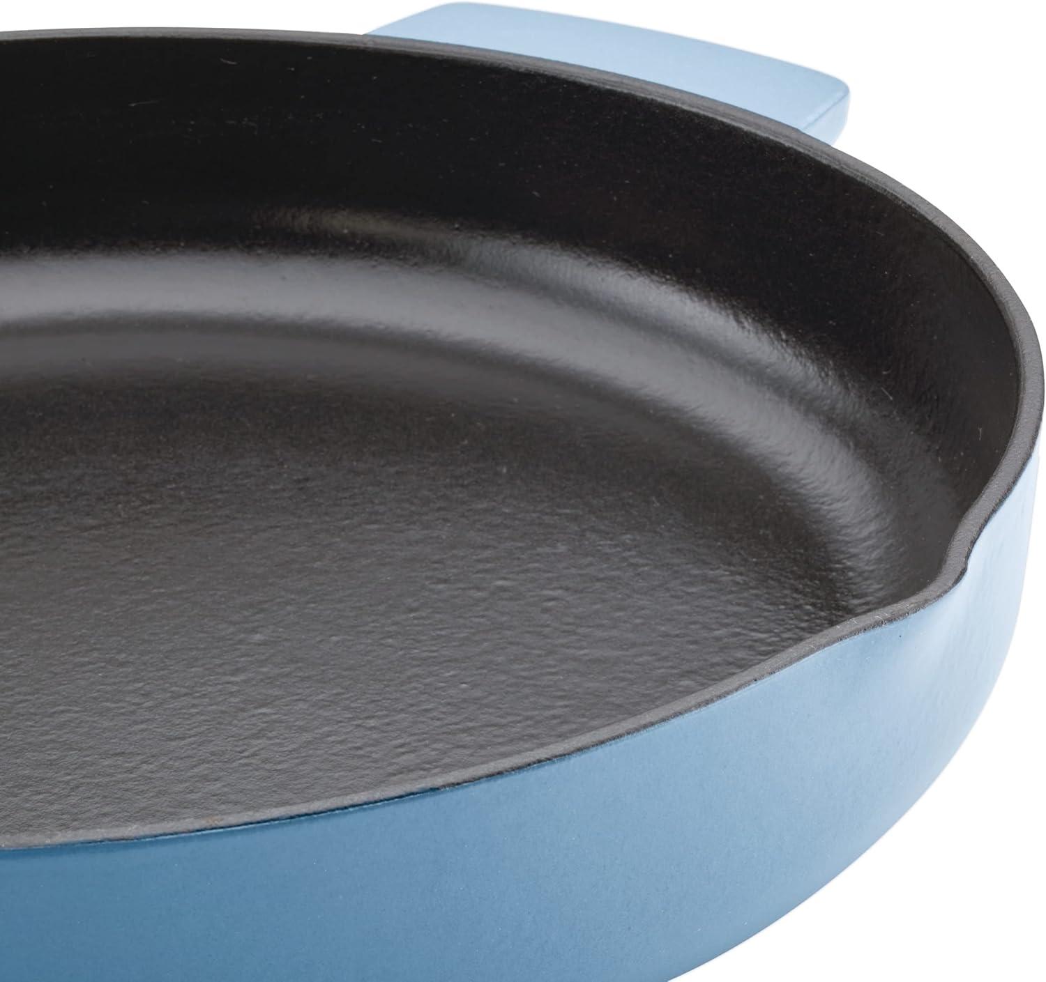 imageKitchenAid Enameled Cast Iron Frying PanSkillet with Helper Handle and Pour Spouts 12 Inch PistachioBlue Velvet