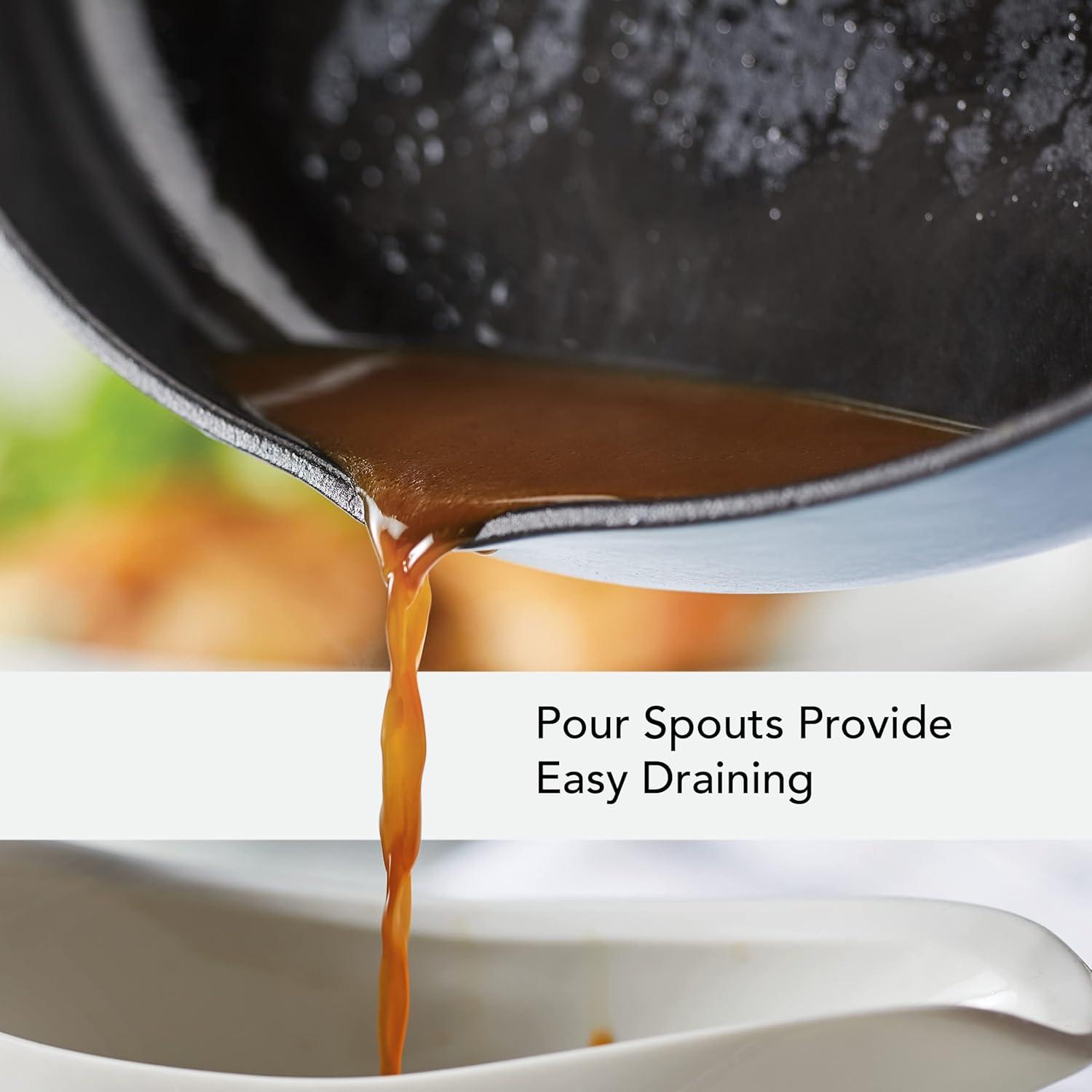 imageKitchenAid Enameled Cast Iron Frying PanSkillet with Helper Handle and Pour Spouts 12 Inch PistachioBlue Velvet