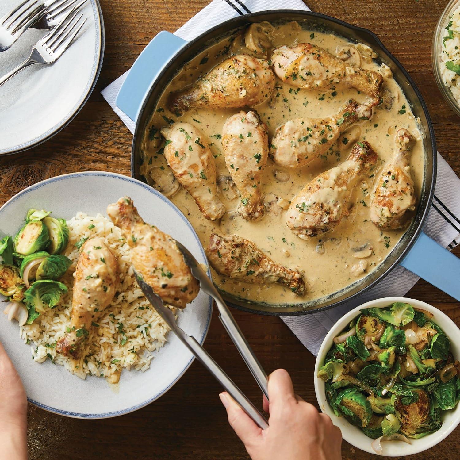 imageKitchenAid Enameled Cast Iron Frying PanSkillet with Helper Handle and Pour Spouts 12 Inch PistachioBlue Velvet