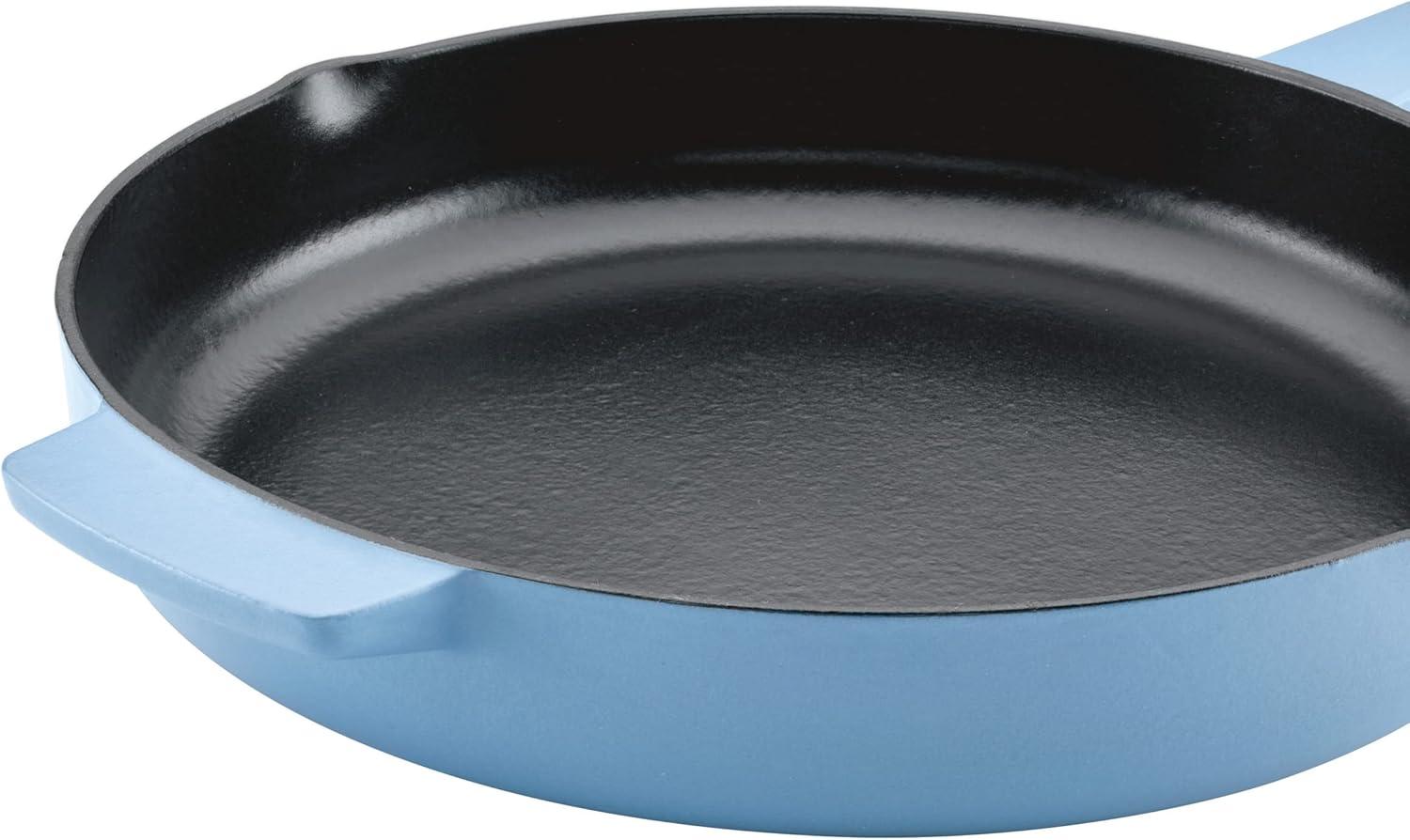imageKitchenAid Enameled Cast Iron Frying PanSkillet with Helper Handle and Pour Spouts 12 Inch PistachioBlue Velvet