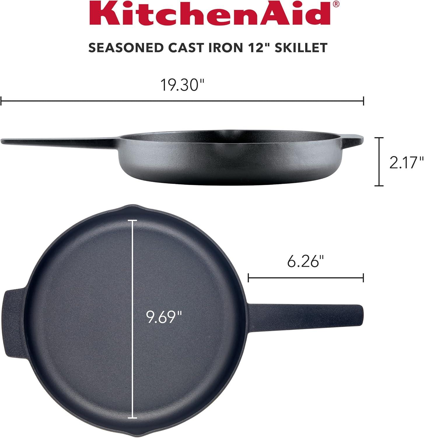 imageKitchenAid Enameled Cast Iron Frying PanSkillet with Helper Handle and Pour Spouts 12 Inch PistachioCast Iron Black