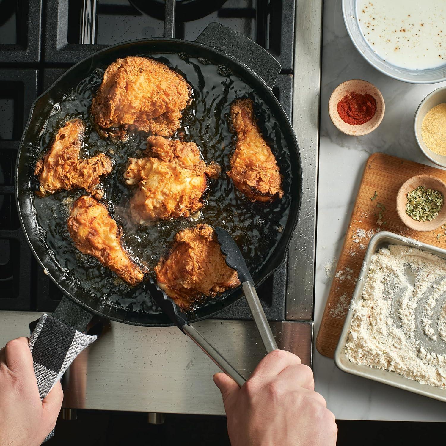 imageKitchenAid Enameled Cast Iron Frying PanSkillet with Helper Handle and Pour Spouts 12 Inch PistachioCast Iron Black