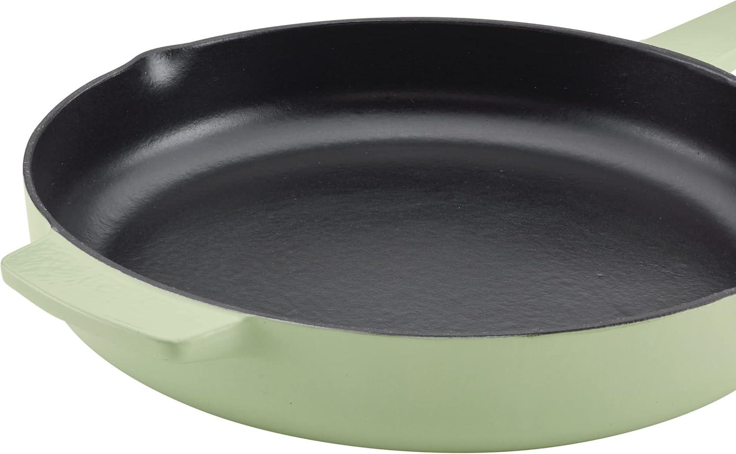 imageKitchenAid Enameled Cast Iron Frying PanSkillet with Helper Handle and Pour Spouts 12 Inch PistachioPistachio