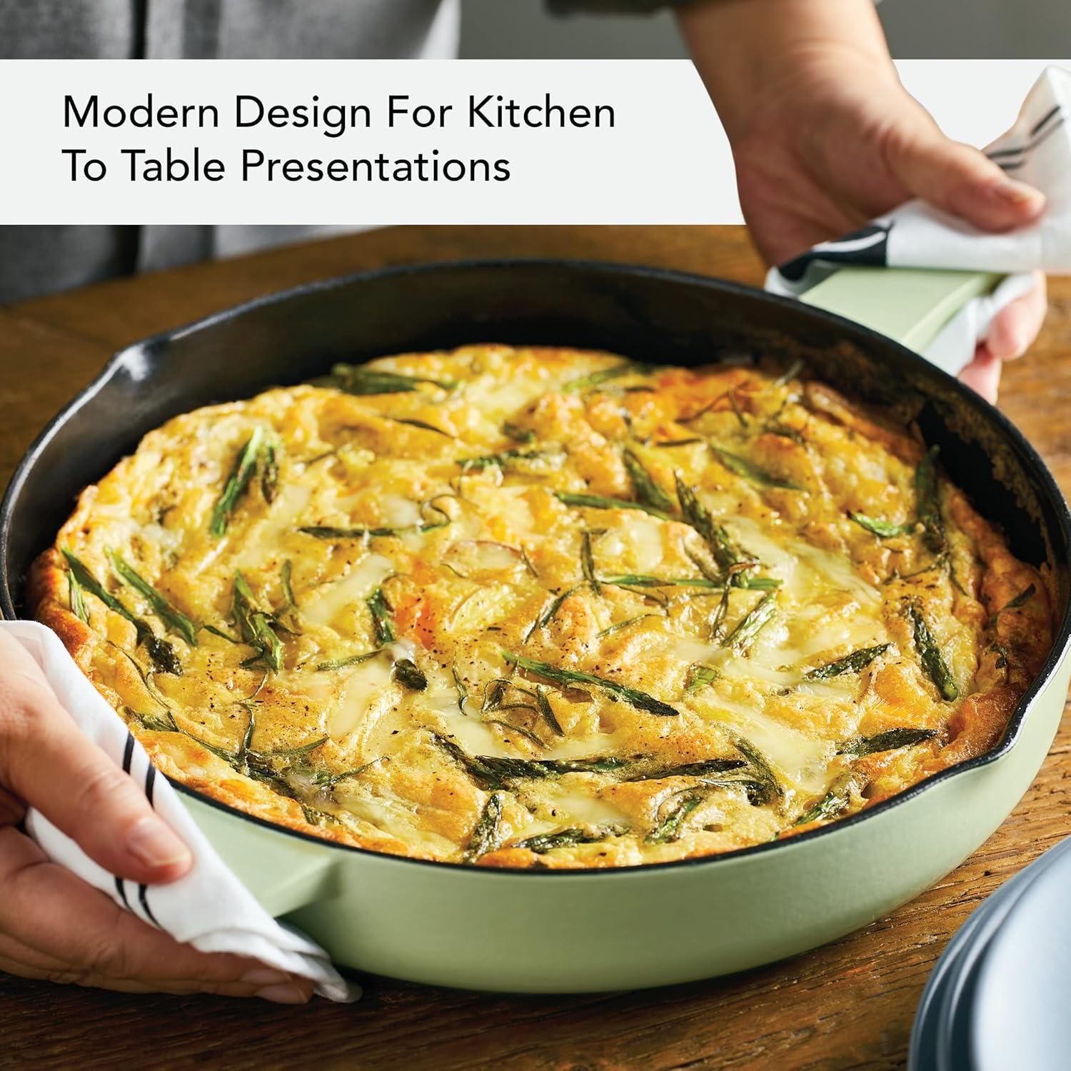 imageKitchenAid Enameled Cast Iron Frying PanSkillet with Helper Handle and Pour Spouts 12 Inch PistachioPistachio