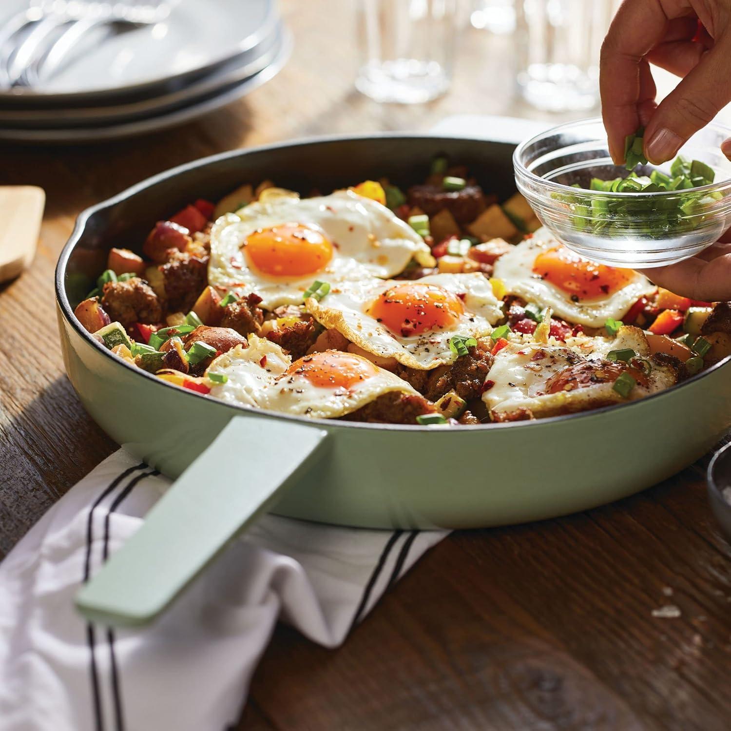 imageKitchenAid Enameled Cast Iron Frying PanSkillet with Helper Handle and Pour Spouts 12 Inch PistachioPistachio