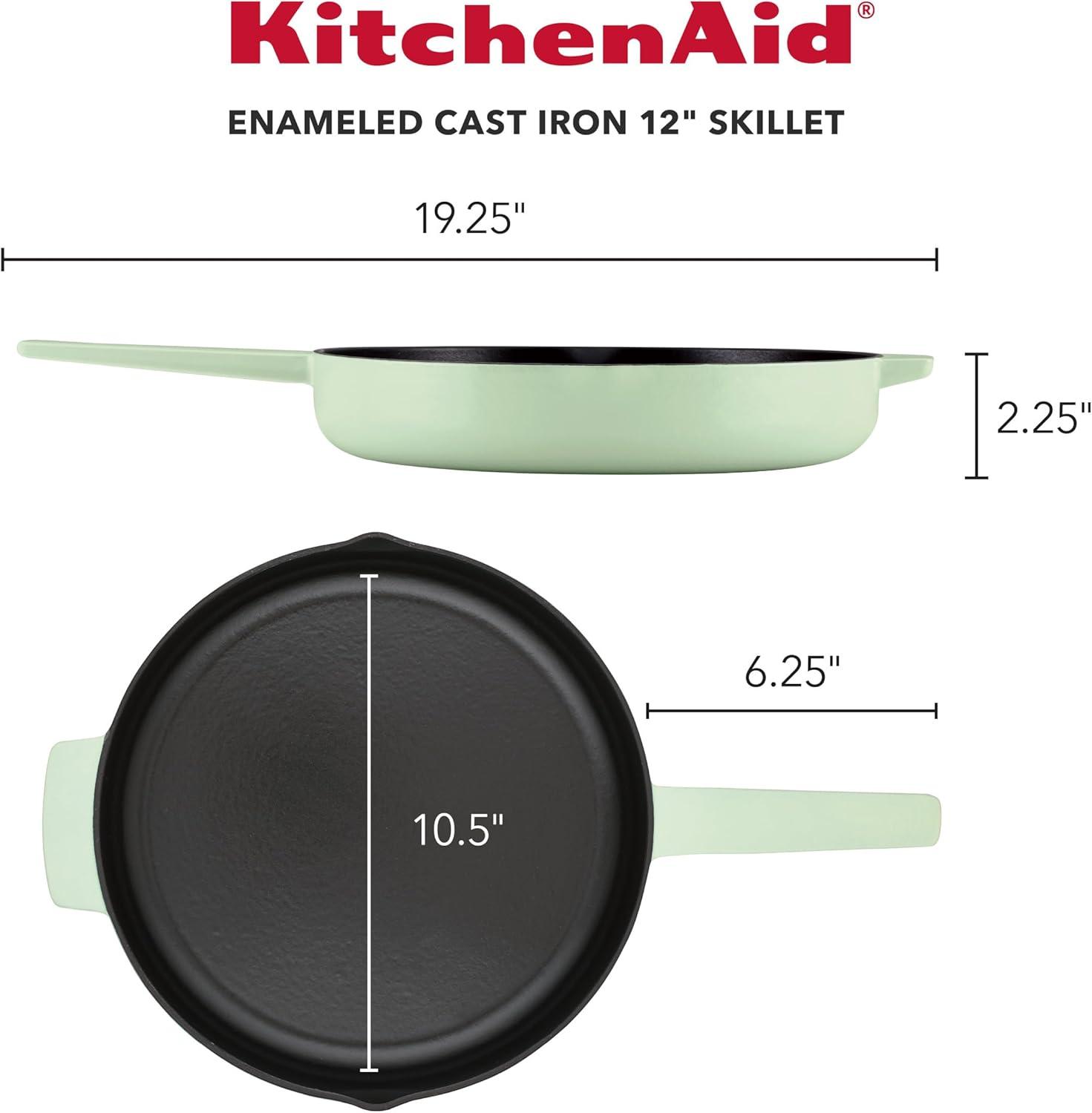 imageKitchenAid Enameled Cast Iron Frying PanSkillet with Helper Handle and Pour Spouts 12 Inch PistachioPistachio