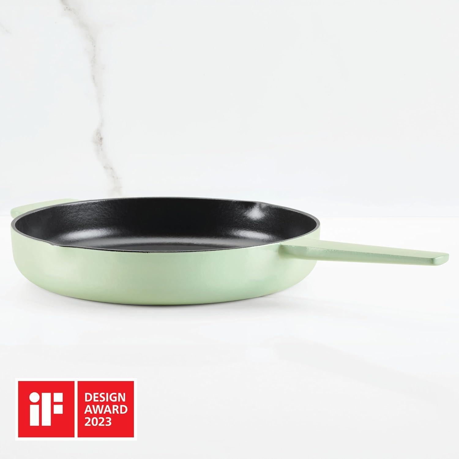 imageKitchenAid Enameled Cast Iron Frying PanSkillet with Helper Handle and Pour Spouts 12 Inch PistachioPistachio