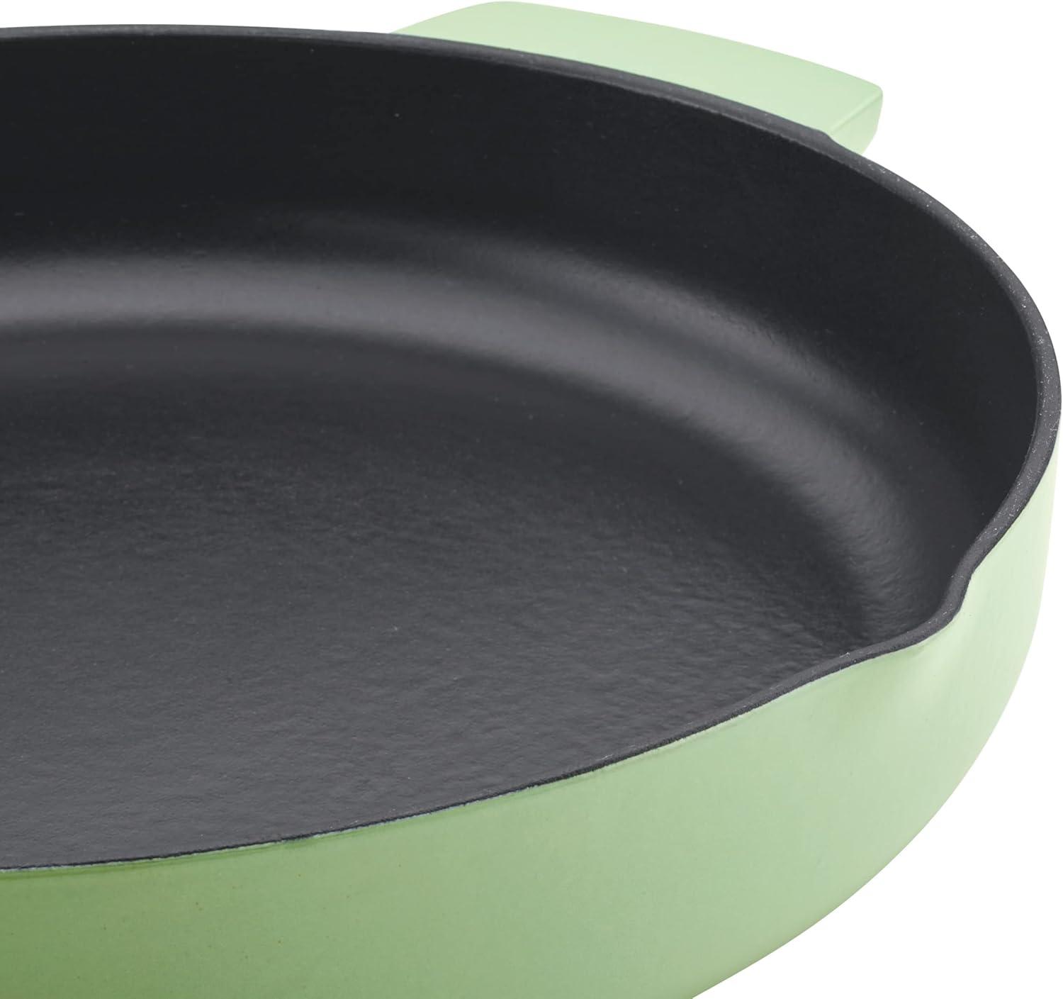 imageKitchenAid Enameled Cast Iron Frying PanSkillet with Helper Handle and Pour Spouts 12 Inch PistachioPistachio