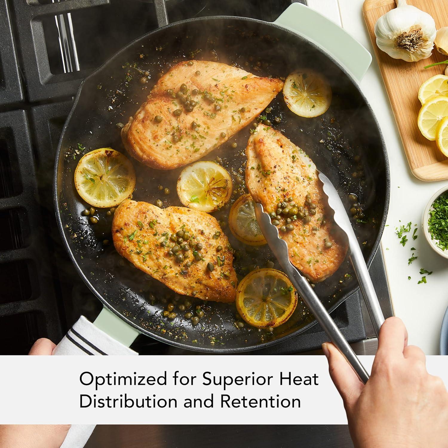 imageKitchenAid Enameled Cast Iron Frying PanSkillet with Helper Handle and Pour Spouts 12 Inch PistachioPistachio