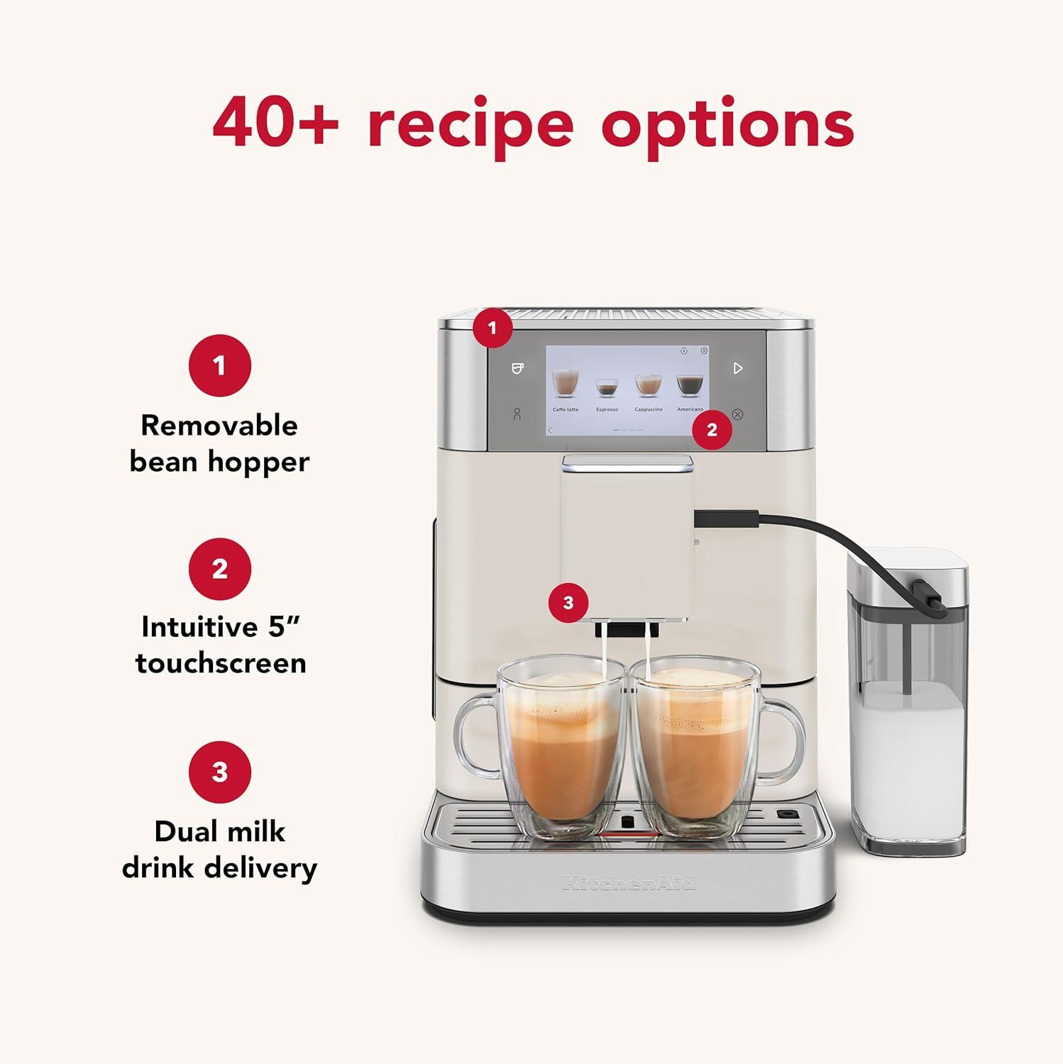 imageKitchenAid Fully Automatic Espresso Machine KF8 with Milk Attachment ampamp Plant Based Milk Options KES8558JP JuniperPorcelain