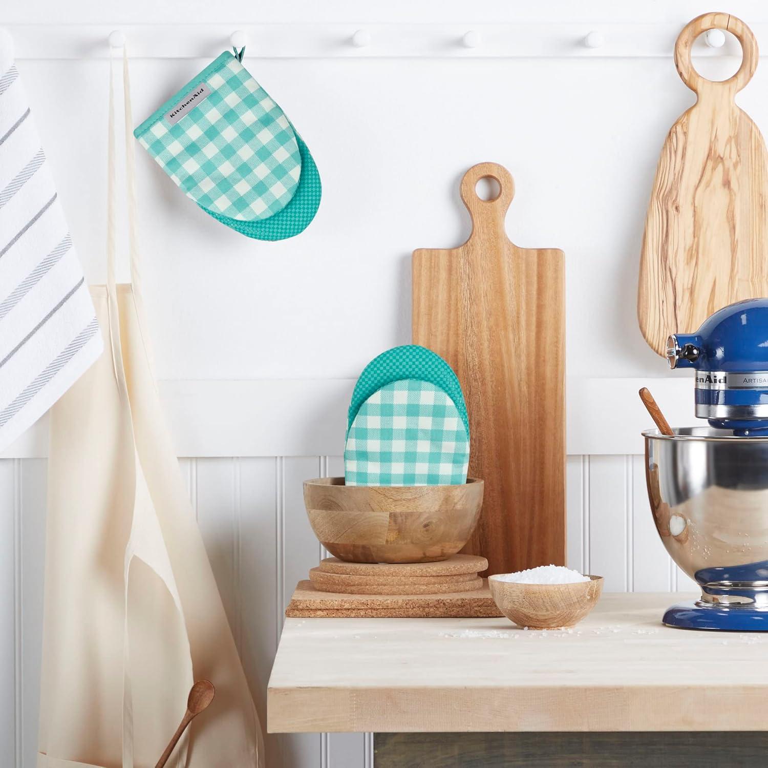 imageKitchenAid Gingham Mini Oven Mitt 2Pack Set Dried Rose 55quotx8quotAqua Sky