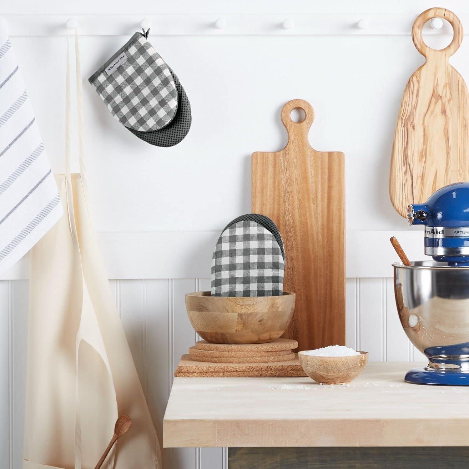 imageKitchenAid Gingham Mini Oven Mitt 2Pack Set Dried Rose 55quotx8quotCharcoal Grey