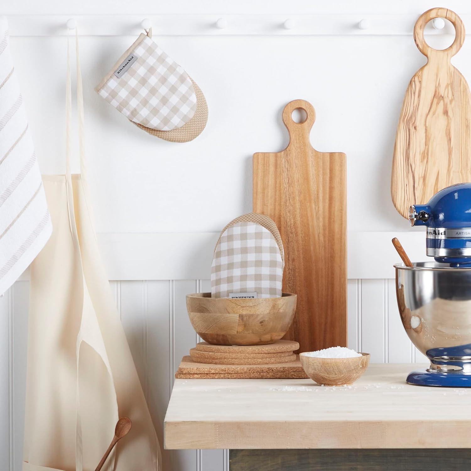 imageKitchenAid Gingham Mini Oven Mitt 2Pack Set Dried Rose 55quotx8quotMilkshake Tan