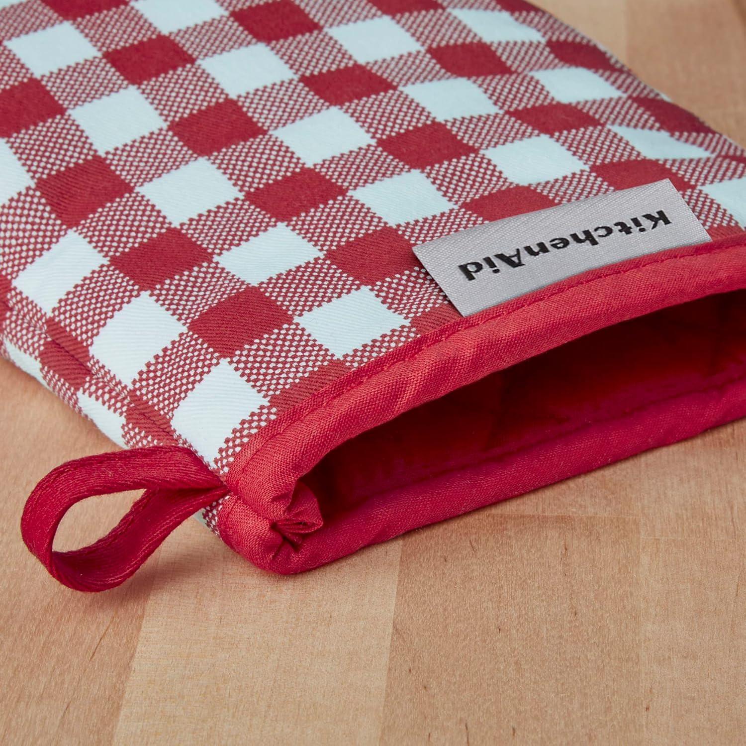 imageKitchenAid Gingham Mini Oven Mitt 2Pack Set Dried Rose 55quotx8quotPassion Red