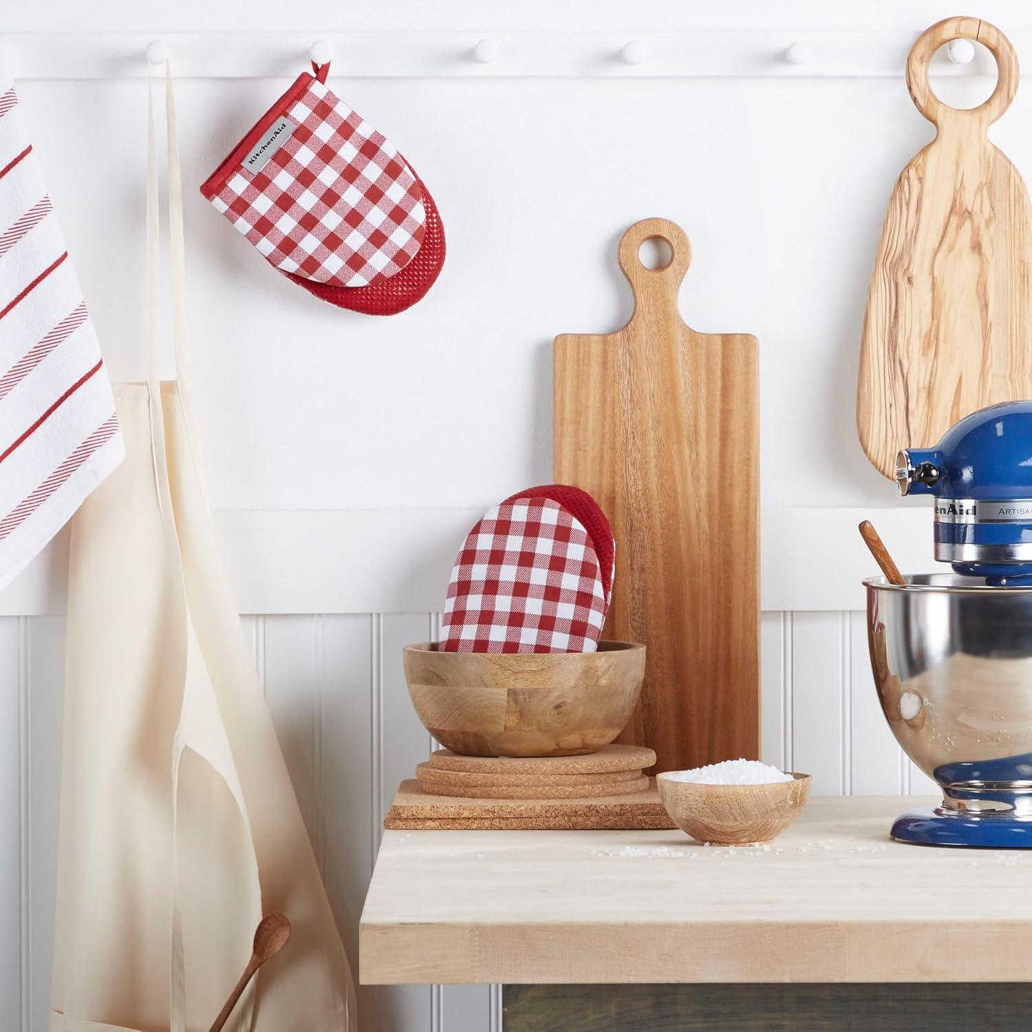 imageKitchenAid Gingham Mini Oven Mitt 2Pack Set Dried Rose 55quotx8quotPassion Red