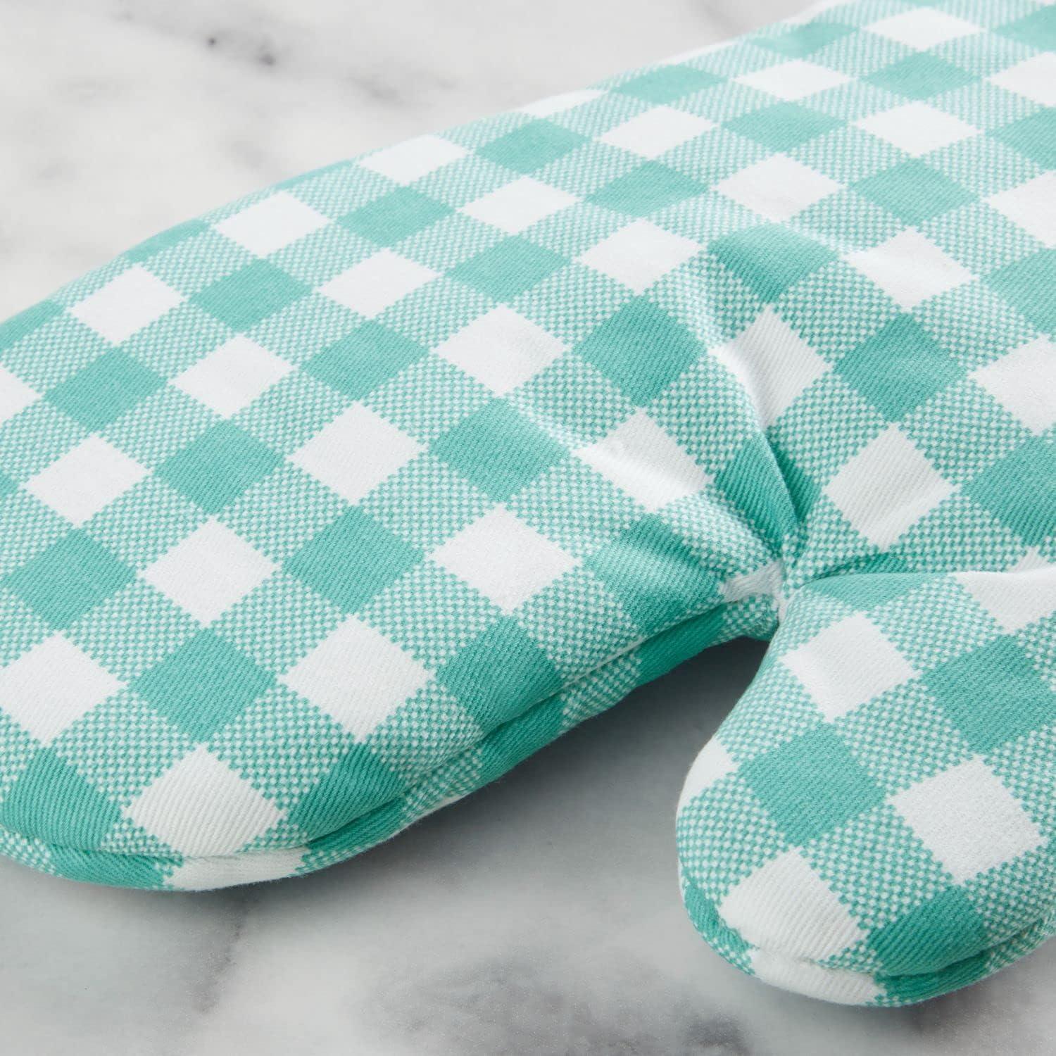 imageKitchenAid Gingham Oven Mitt 2Pack Set Aqua Sky 7quotx13quotAqua Sky