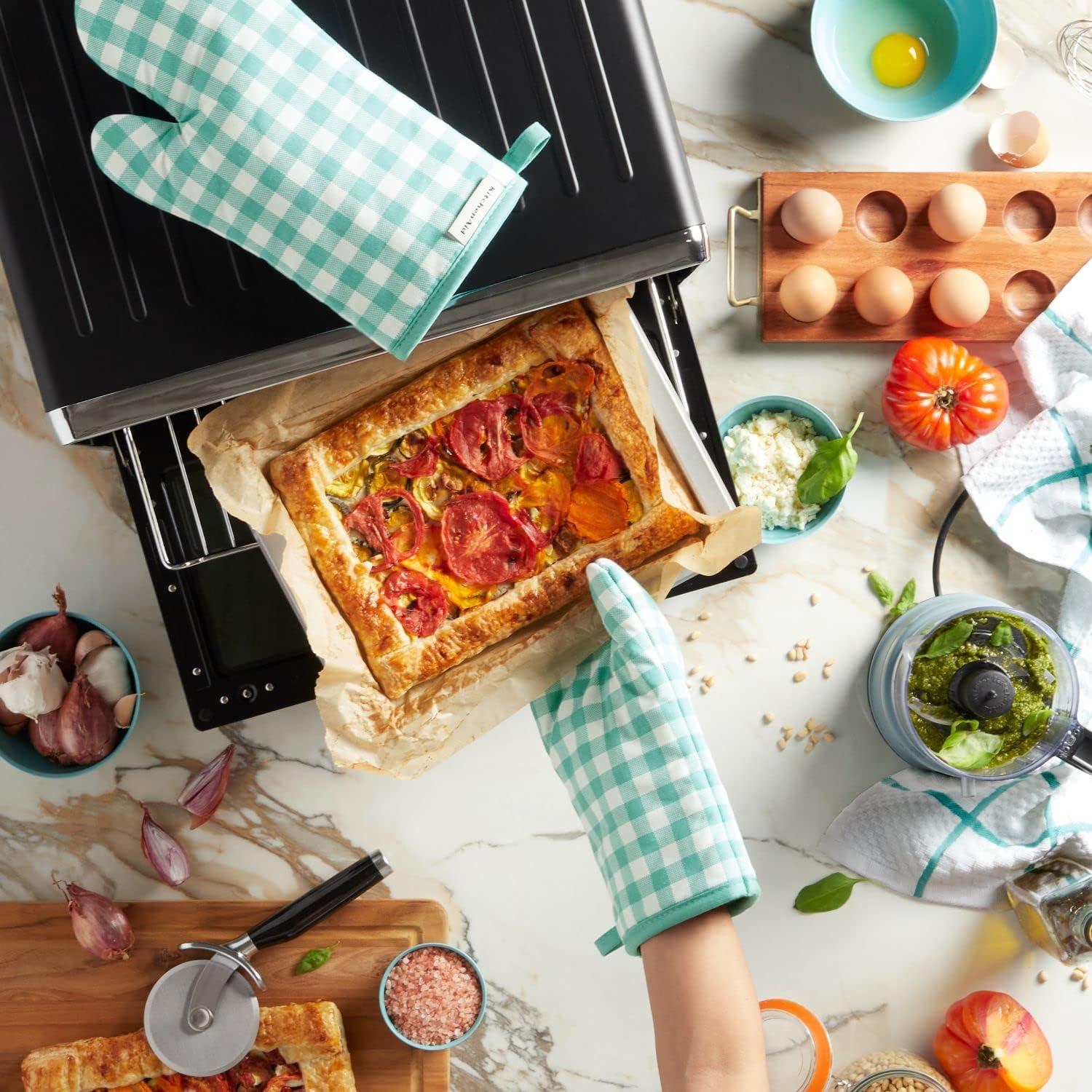 imageKitchenAid Gingham Oven Mitt 2Pack Set Aqua Sky 7quotx13quotAqua Sky