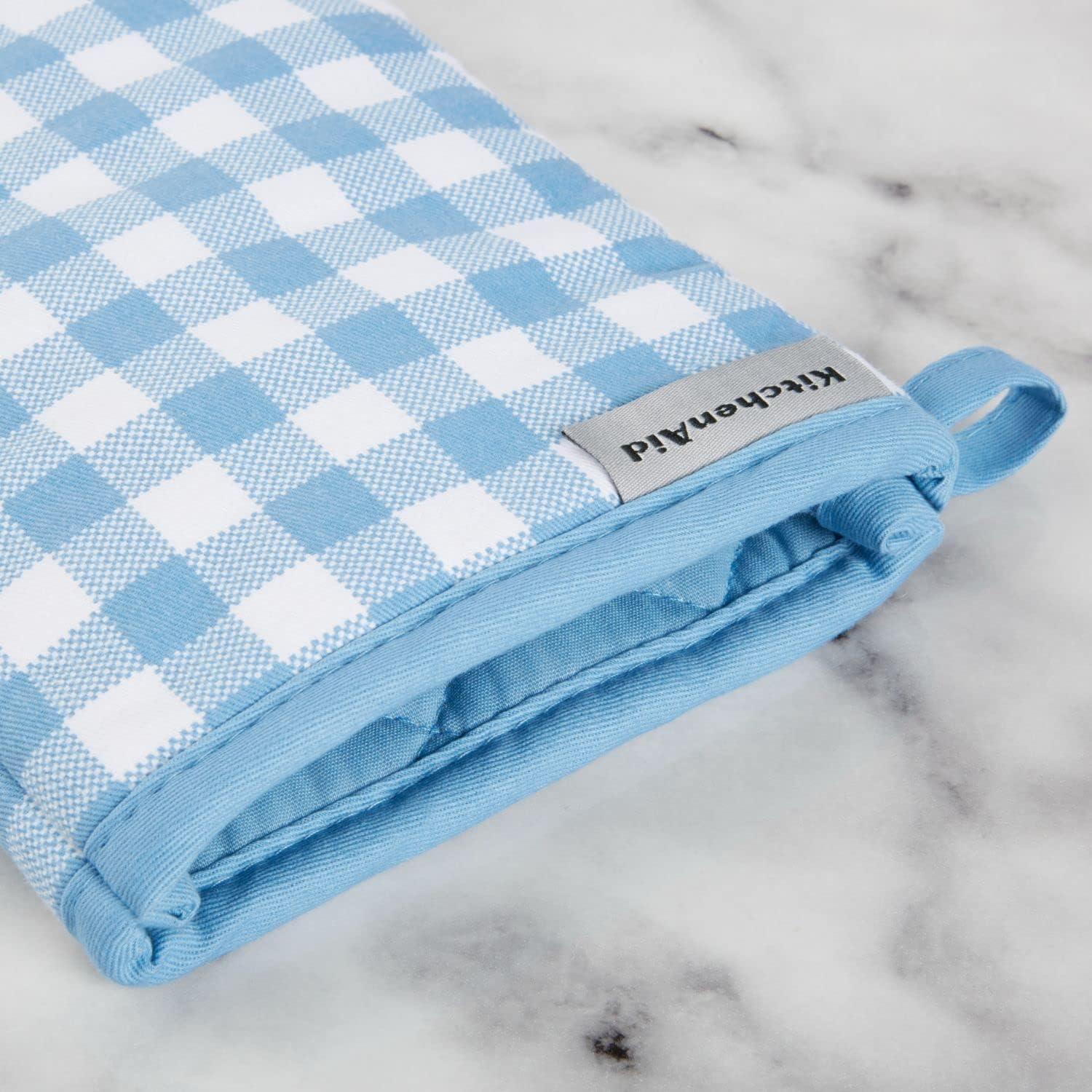 imageKitchenAid Gingham Oven Mitt 2Pack Set Aqua Sky 7quotx13quotBlue Velvet