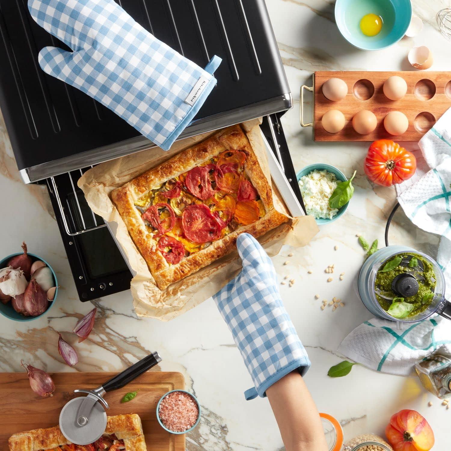 imageKitchenAid Gingham Oven Mitt 2Pack Set Aqua Sky 7quotx13quotBlue Velvet