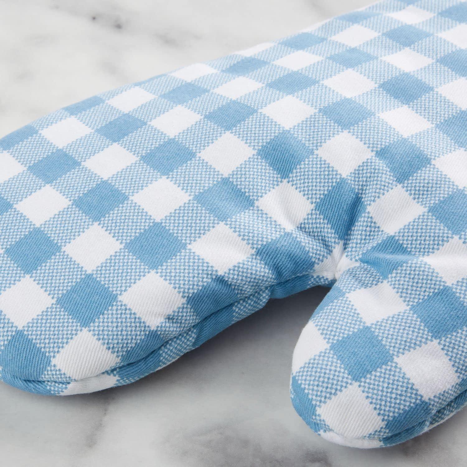 imageKitchenAid Gingham Oven Mitt 2Pack Set Aqua Sky 7quotx13quotBlue Velvet