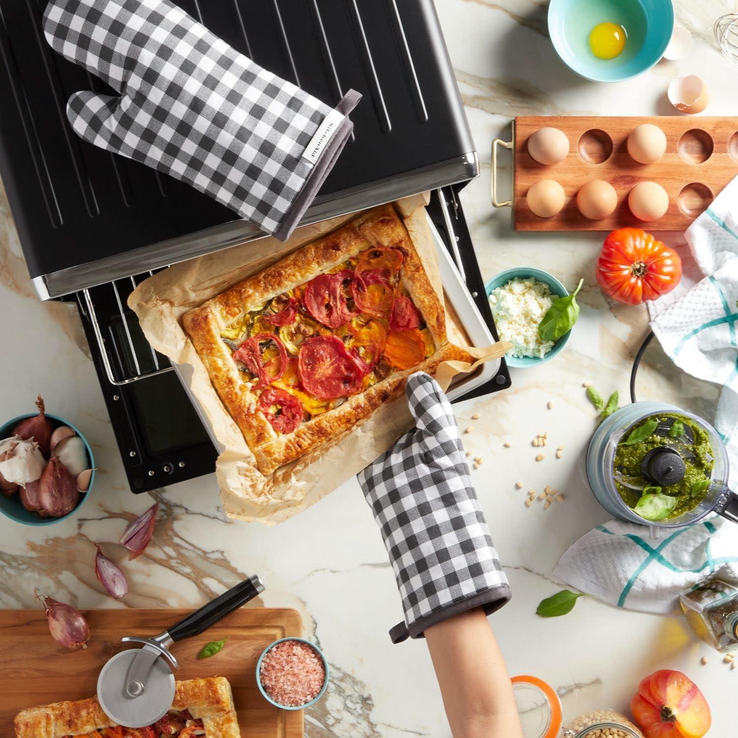 imageKitchenAid Gingham Oven Mitt 2Pack Set Aqua Sky 7quotx13quotCharcoal Grey