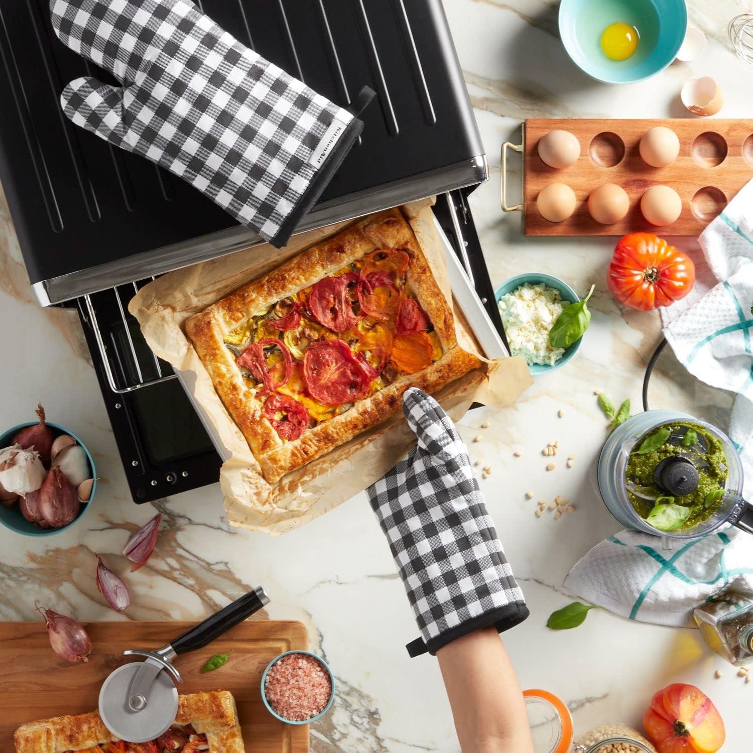 imageKitchenAid Gingham Oven Mitt 2Pack Set Aqua Sky 7quotx13quotMatte Black