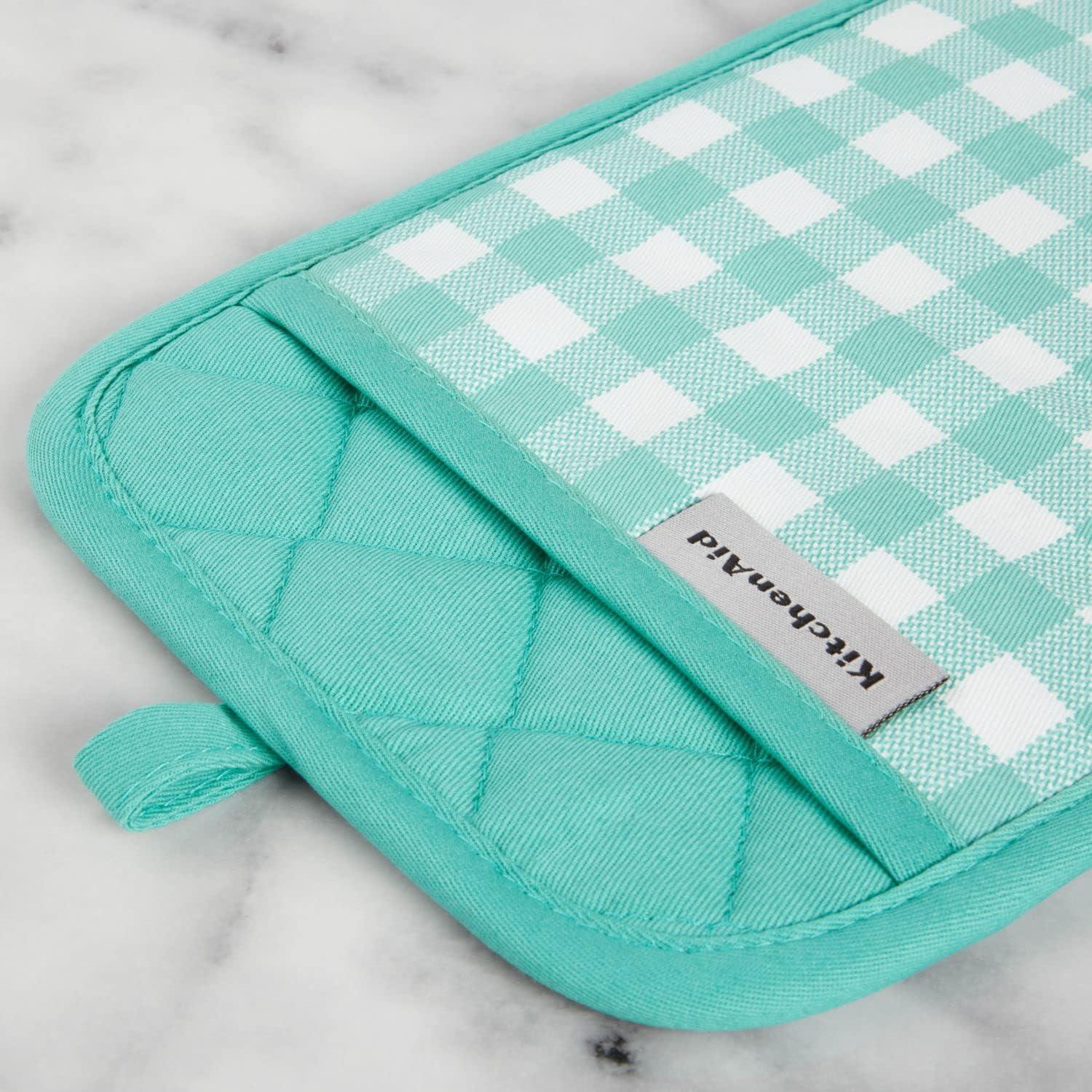 imageKitchenAid Gingham Pot Holder 2Pack Set Aqua Sky 7quotx10quotAqua Sky