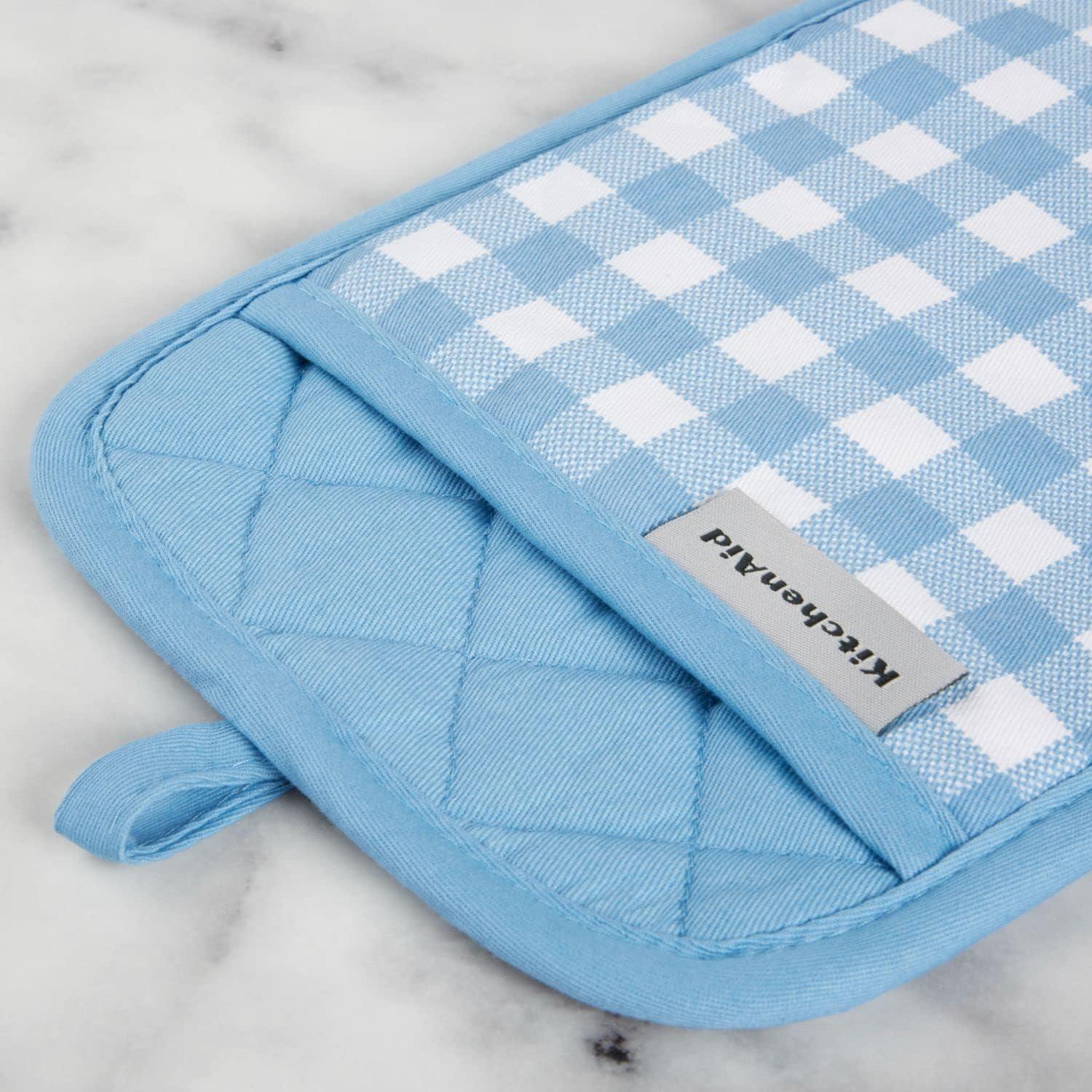 imageKitchenAid Gingham Pot Holder 2Pack Set Aqua Sky 7quotx10quotBlue Velvet