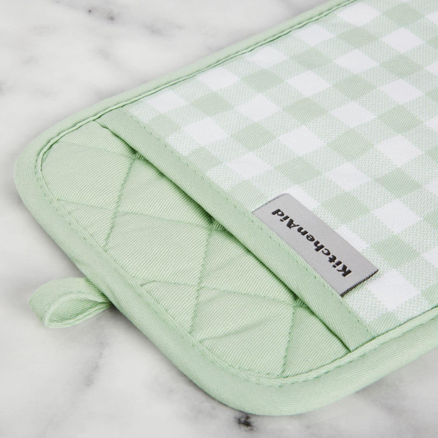 imageKitchenAid Gingham Pot Holder 2Pack Set Aqua Sky 7quotx10quotPistachio