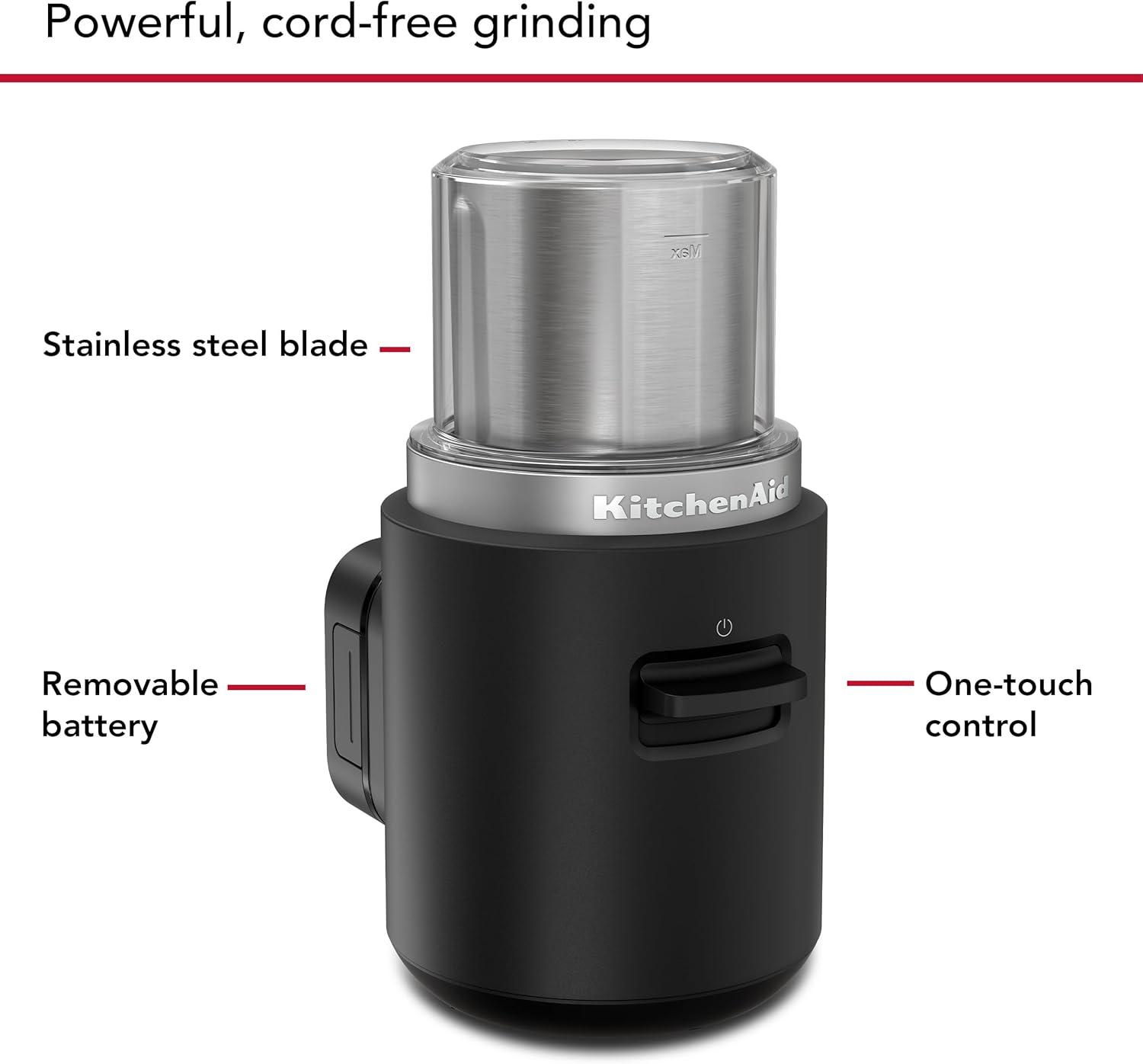 imageKitchenAid Go Cordless Personal Blender battery included KSBR256 Black MatteBlade Grinder