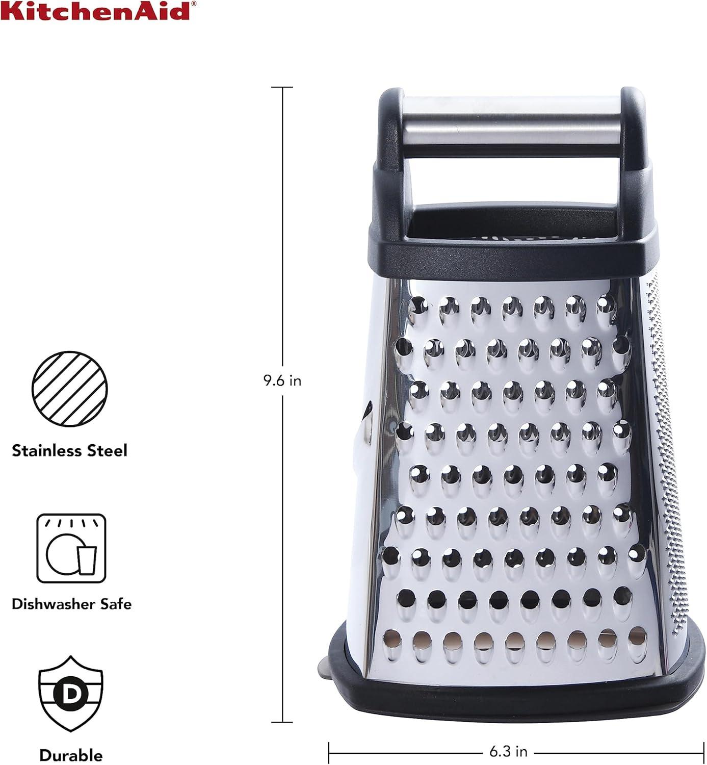 imageKitchenAid Gourmet 4Sided Stainless Steel Box Grater for Fine Medium and Coarse Grate and Slicing Detachable 3 Cup Storage Container and Measurment Markings Dishwasher Safe 10 inches tall BlackBlack