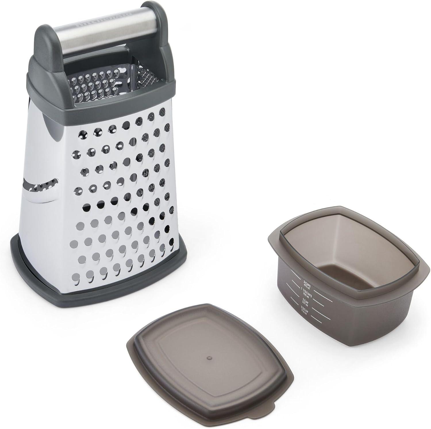 imageKitchenAid Gourmet 4Sided Stainless Steel Box Grater for Fine Medium and Coarse Grate and Slicing Detachable 3 Cup Storage Container and Measurment Markings Dishwasher Safe 10 inches tall BlackCharcoal Gray