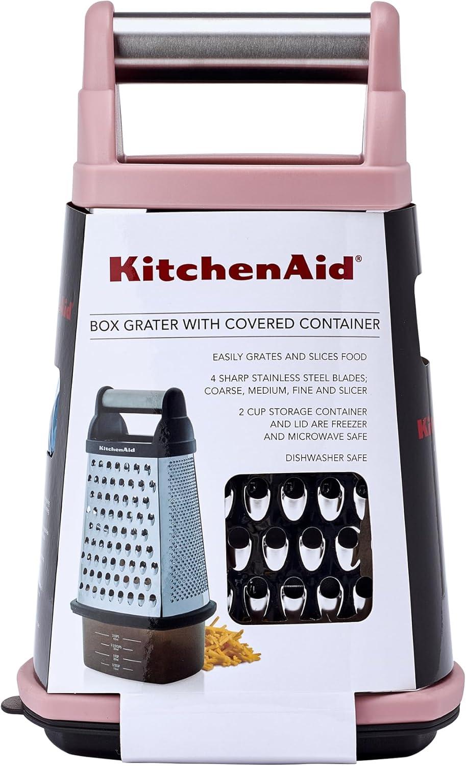 imageKitchenAid Gourmet 4Sided Stainless Steel Box Grater for Fine Medium and Coarse Grate and Slicing Detachable 3 Cup Storage Container and Measurment Markings Dishwasher Safe 10 inches tall BlackDried Rose