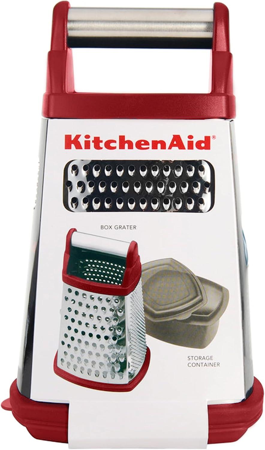 imageKitchenAid Gourmet 4Sided Stainless Steel Box Grater for Fine Medium and Coarse Grate and Slicing Detachable 3 Cup Storage Container and Measurment Markings Dishwasher Safe 10 inches tall BlackRed