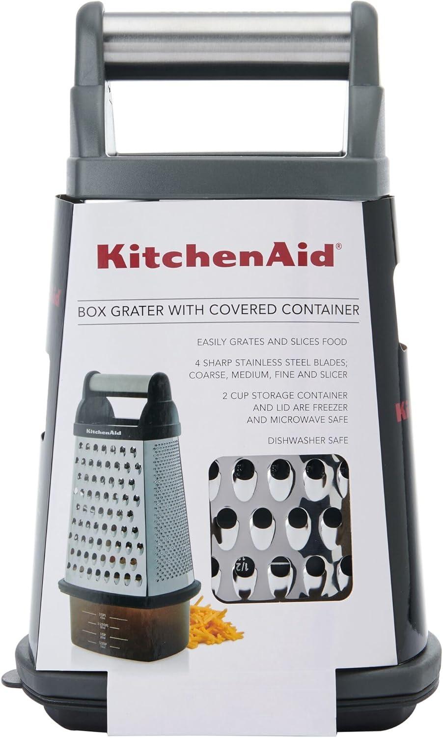 imageKitchenAid Gourmet 4Sided Stainless Steel Box Grater for Fine Medium and Coarse Grate and Slicing Detachable 3 Cup Storage Container and Measurment Markings Dishwasher Safe 10 inches tall BlackCharcoal Gray