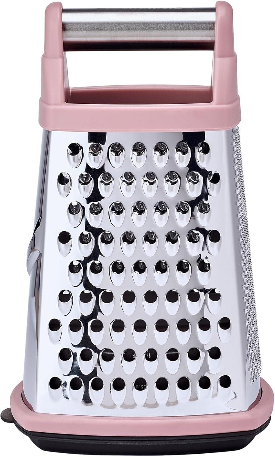 imageKitchenAid Gourmet 4Sided Stainless Steel Box Grater for Fine Medium and Coarse Grate and Slicing Detachable 3 Cup Storage Container and Measurment Markings Dishwasher Safe 10 inches tall BlackDried Rose