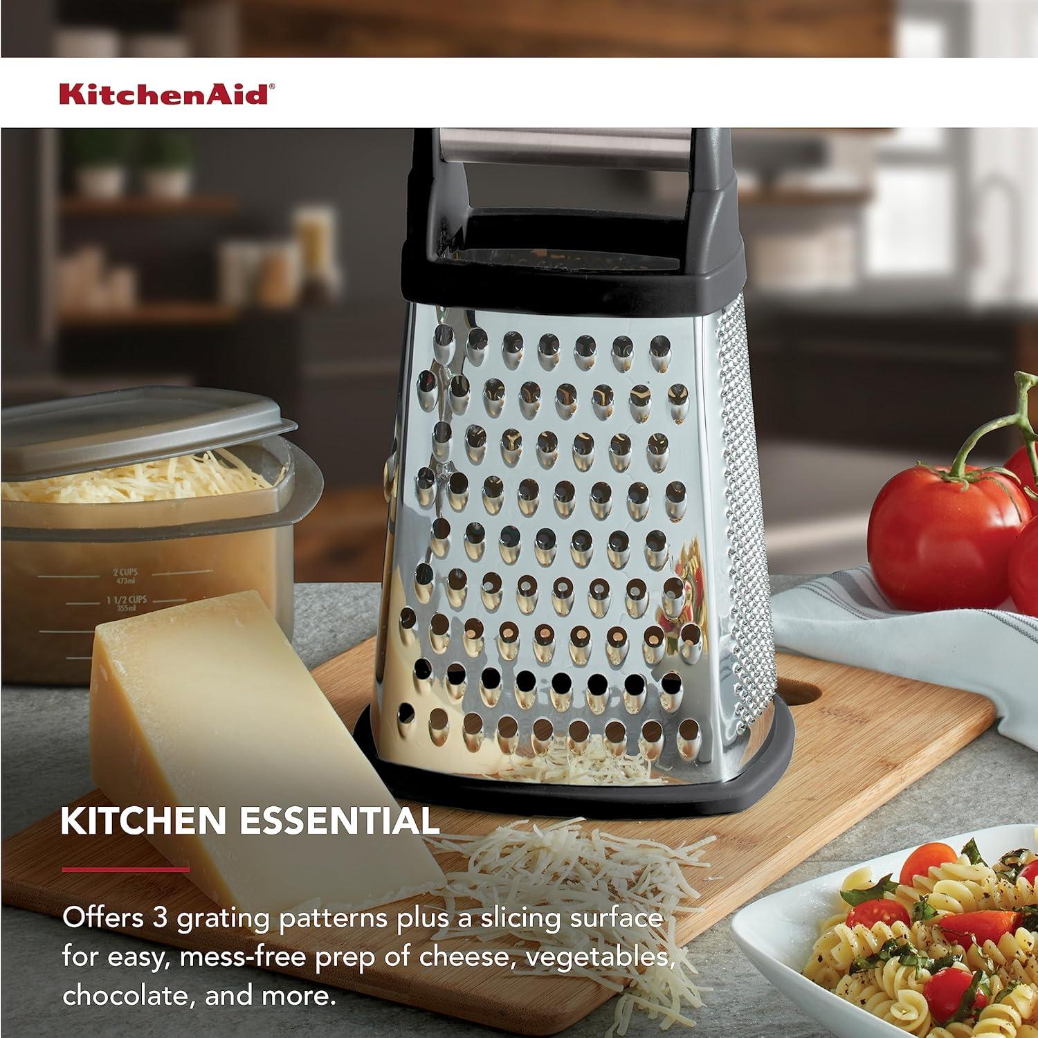 imageKitchenAid Gourmet 4Sided Stainless Steel Box Grater for Fine Medium and Coarse Grate and Slicing Detachable 3 Cup Storage Container and Measurment Markings Dishwasher Safe 10 inches tall BlackBlack