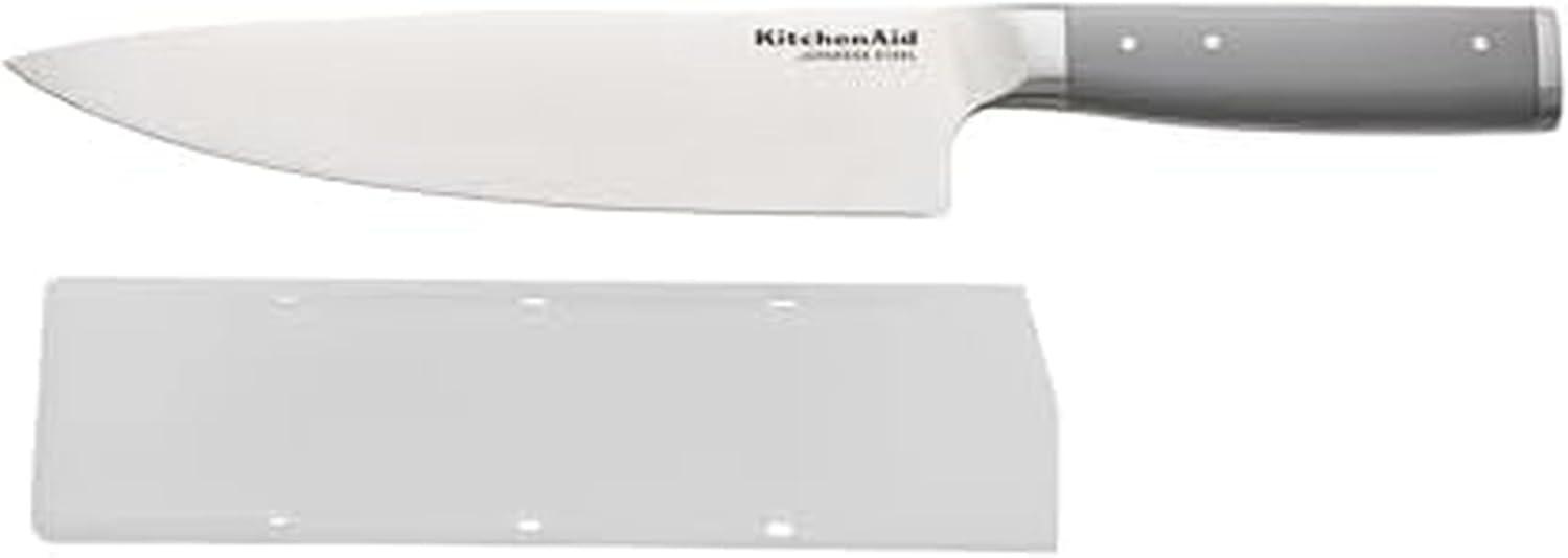 imageKitchenAid Gourmet Forged Santoku Knife with CustomFit Blade Cover Sharp Kitchen Knife HighCarbon Japanese Stainless Steel Blade 7 Inch GrayGray