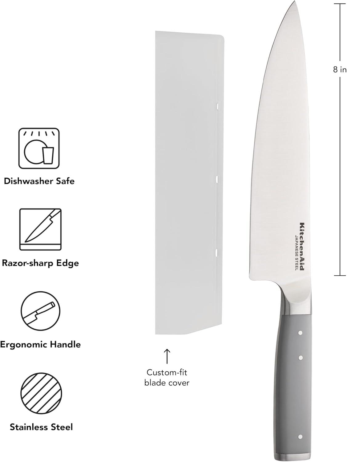 imageKitchenAid Gourmet Forged Santoku Knife with CustomFit Blade Cover Sharp Kitchen Knife HighCarbon Japanese Stainless Steel Blade 7 Inch GrayGray