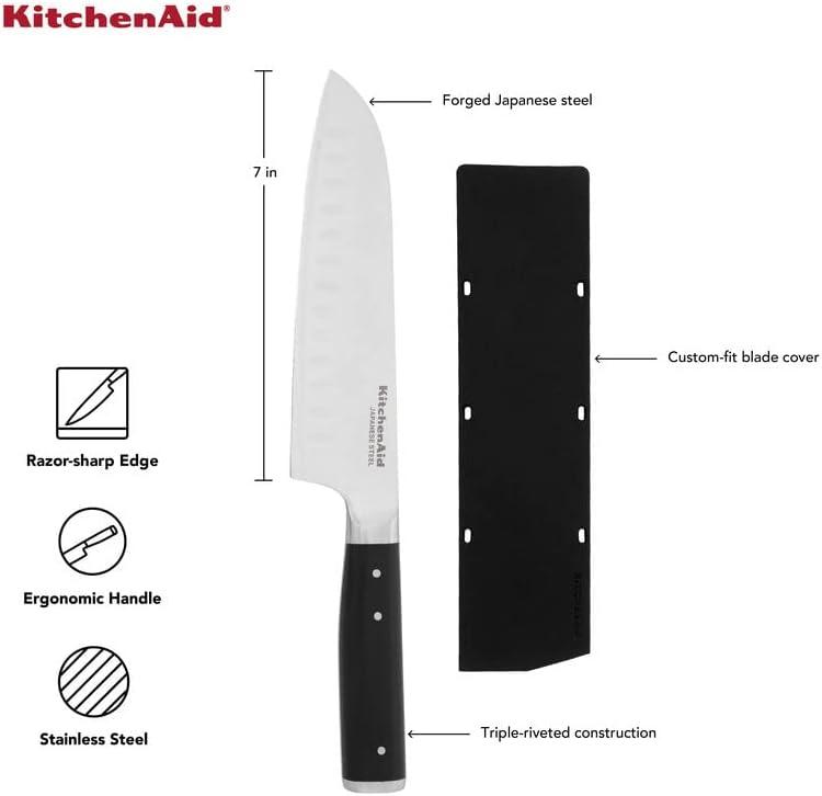 imageKitchenAid Gourmet Forged Triple Rivet Bread Knife with CustomFit Blade Cover 5inch Sharp Kitchen Knife HighCarbon Japanese Stainless Steel Blade Black7
