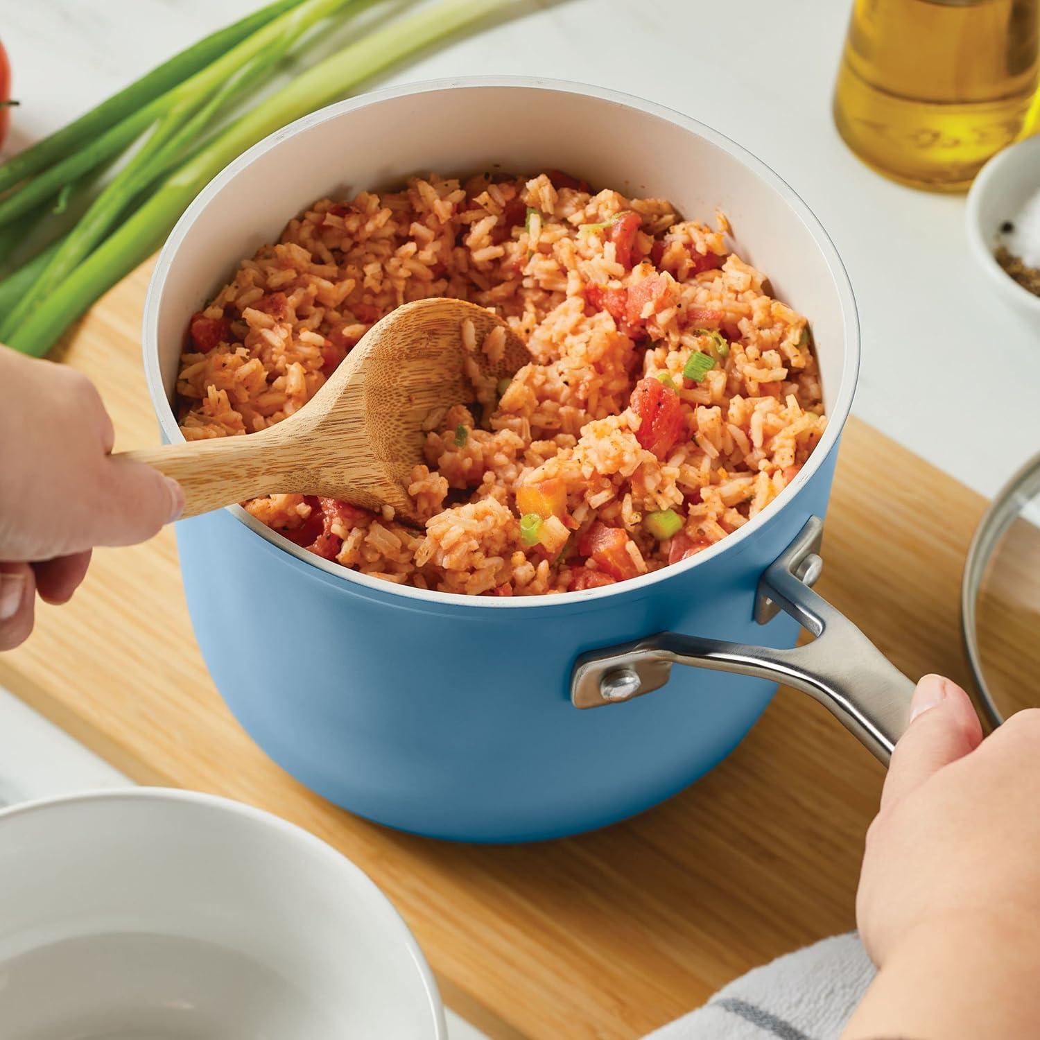 imageKitchenAid Hard Anodized Ceramic Nonstick Cookware Sauce Pan with Lid 3 Quart Blue VelvetBlue Velvet