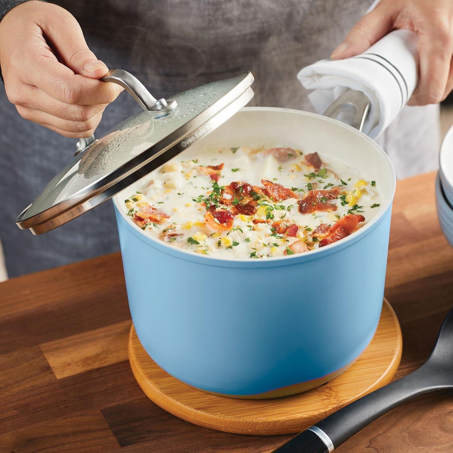 imageKitchenAid Hard Anodized Ceramic Nonstick Cookware Sauce Pan with Lid 3 Quart Blue VelvetBlue Velvet