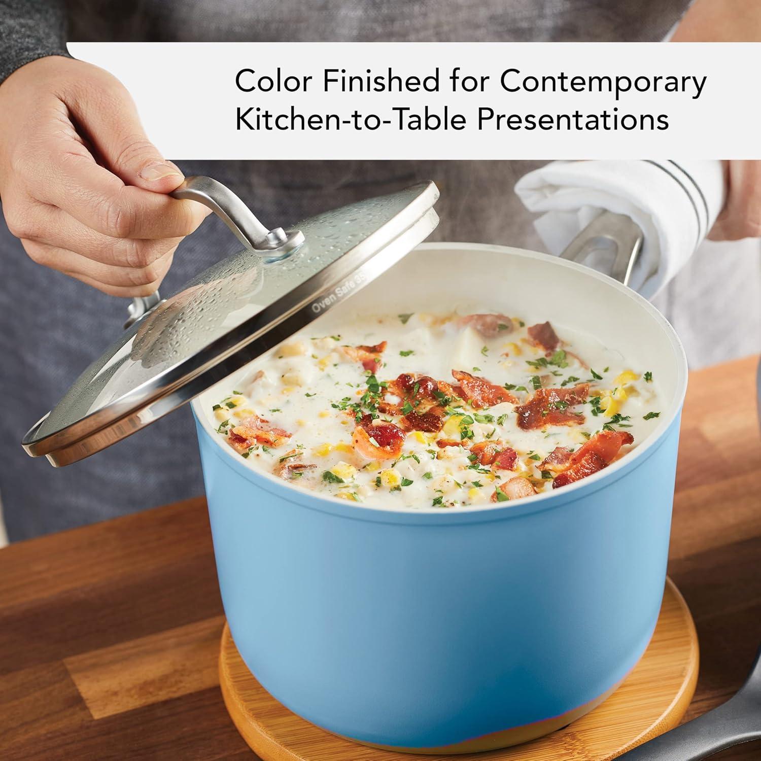 imageKitchenAid Hard Anodized Ceramic Nonstick Cookware Sauce Pan with Lid 3 Quart Blue VelvetBlue Velvet