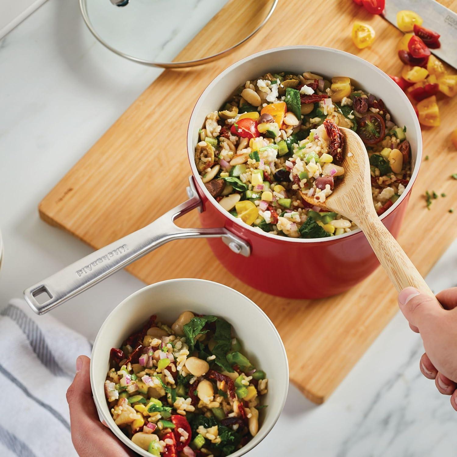 imageKitchenAid Hard Anodized Ceramic Nonstick Cookware Sauce Pan with Lid 3 Quart Empire Red